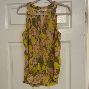 Rose & Olive Yellow Tropical Print Tie-Front Sleeveless Top